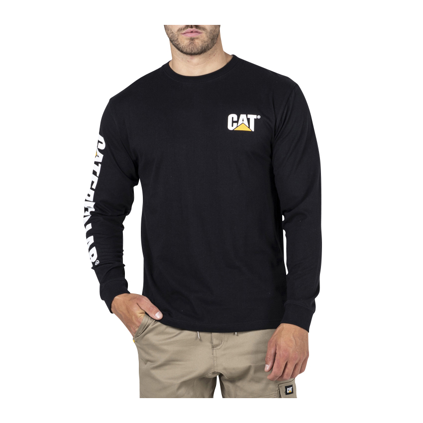 Caterpillar Men's Trademark Banner L/S T-Shirts Black CAT-10798